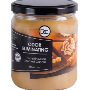 Pumpkin Spice Odor Eliminating Highly Fragranced Candle - Eliminates 95% of Pet, Smoke, Food, and Other Smells Quickly - Up to 80 Hour Burn time - 12 Ounce Premium Soy Blend