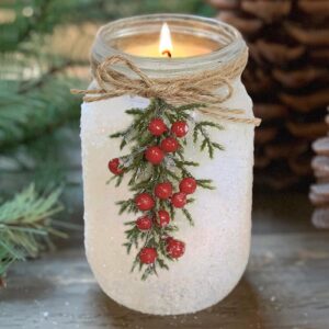 Christmas Decorations - Christmas Decor- 18 Oz Winter Mason Jar Candle - Unique Christmas Gifts for Women Her Adults Teachers Mom - Rustic Farmhouse Xmas Decoration for New Home Room Indoor Tables