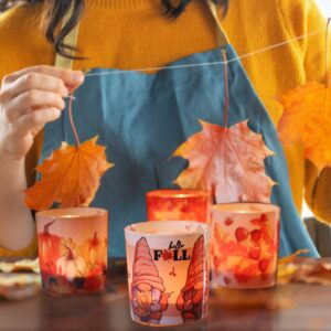 Thanksgiving Table Decoration, Fall Votive Candle Holders 4PCS, 3" Glass Candle Jars, SHMILMH Tealight Candle Holders for Thanksgiving Table Centerpieces, Fireplace, Mantel, Orange