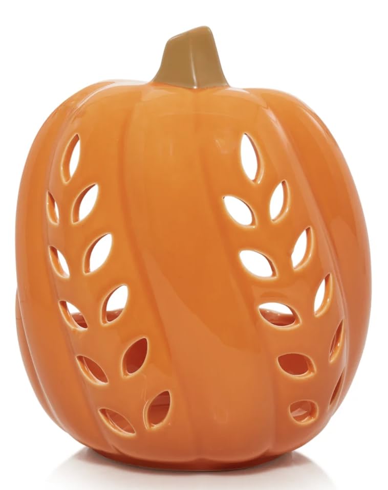 Yankee Candle Pumpkin Candle Holder for Large Jar Candles - Orange with Geometric Cutouts for Autumn Fall Halloween