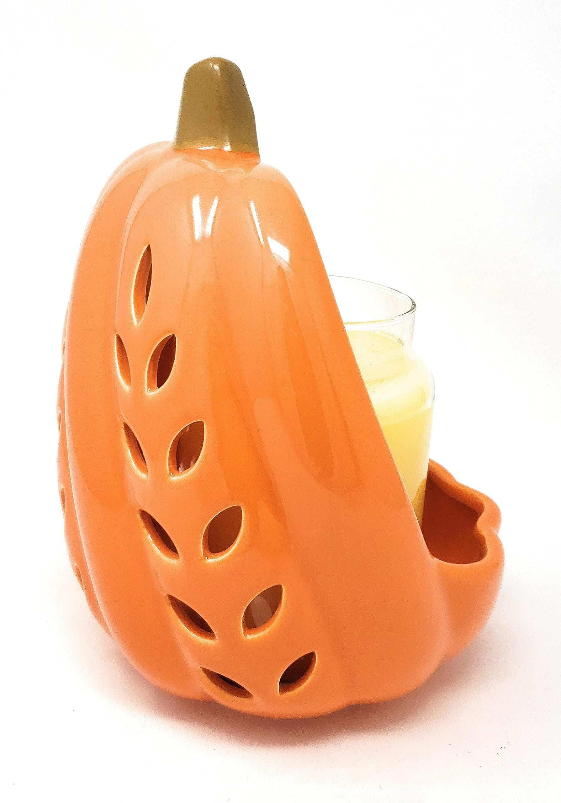 Yankee Candle Pumpkin Candle Holder for Large Jar Candles - Orange with Geometric Cutouts for Autumn Fall Halloween