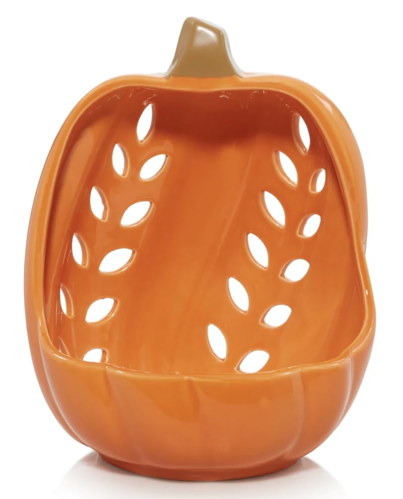 Yankee Candle Pumpkin Candle Holder for Large Jar Candles - Orange with Geometric Cutouts for Autumn Fall Halloween