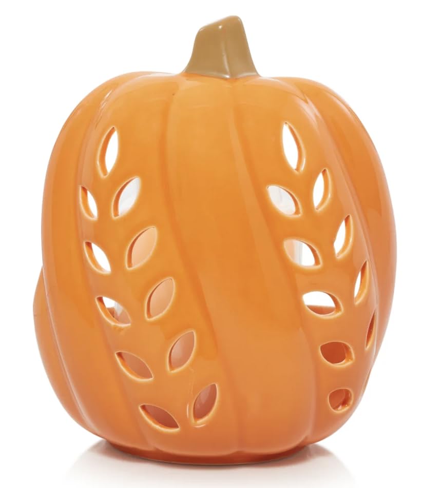 Yankee Candle Pumpkin Candle Holder for Large Jar Candles - Orange with Geometric Cutouts for Autumn Fall Halloween