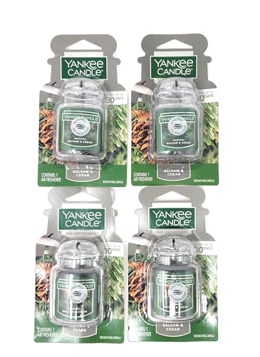 Yankee Candle Balsam & Cedar Car Jar Ultimate Air Freshener, Festive Scent (Pack of 4)