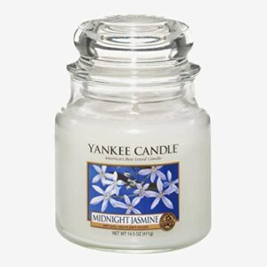 yankee candle small jar scented candle, midnight jasmine, up to 30 hours burn time, glass, white