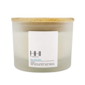 All-Natural Scented Soy Candle | Island Spa | A Fresh Blend of Eucalyptus and Citrus | Large 12 Ounce Three Wick Candle | Long burn time | includes Bamboo Lid and Gift Box | HHI Candles