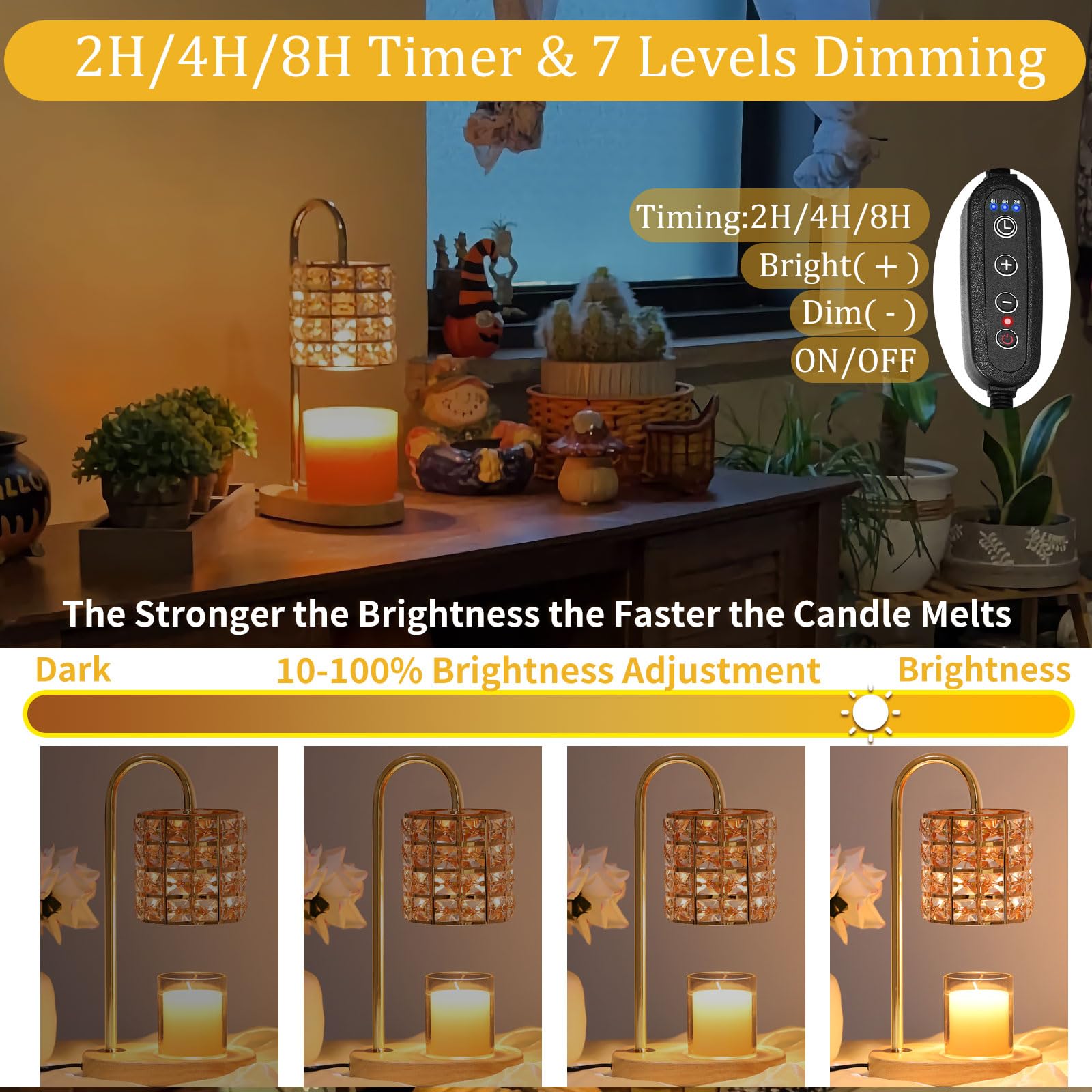 PIZHLO Candle Warmer Lamp, Wax Warmer Lamp with 2 Bulbs, Timer & Dimmer 7-Levels, Candle Top Melting Compatible Jar Candles, Glass Candle Heater Lamp for Scented Wax, Gifts for Mom Home Decor (Amber)