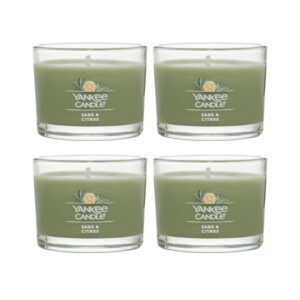 yankee candle signature votive mini candle jar, sage & citrus scent, natural soy wax blend candle with natural fiber wick, 1.3 oz glass jar (pack of 4)