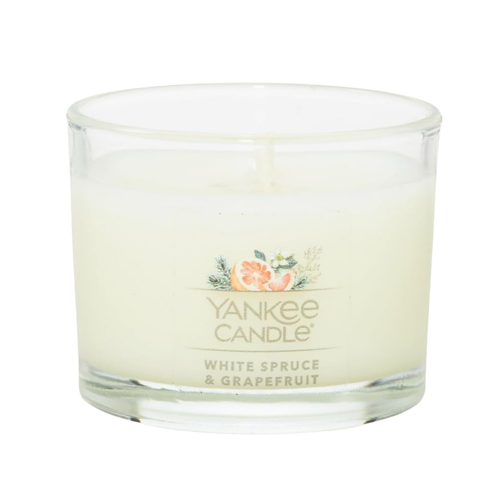 Yankee Candle Signature Votive Mini Candle Jar, White Spruce & Grapefruit Scent, Natural Soy Wax Blend Candle with Natural Fiber Wick, 1.3 OZ Glass Jar (Pack of 6)