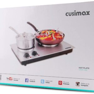 CUSIMAX 1800W Double Hot Plate, Stainless Steel Silver Countertop Burner Portable Electric Double Burners Electric Cast Iron Hot Plates Cooktop, Easy to Clean, Upgraded Version C180N