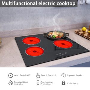 Noxton Ceramic Cooktop, Built-in 4 Burners Electric Stove Electric Cooker Hob With Touch Control Child Lock Timer Easy To Clean with Hard Wire 6000W 220~240V