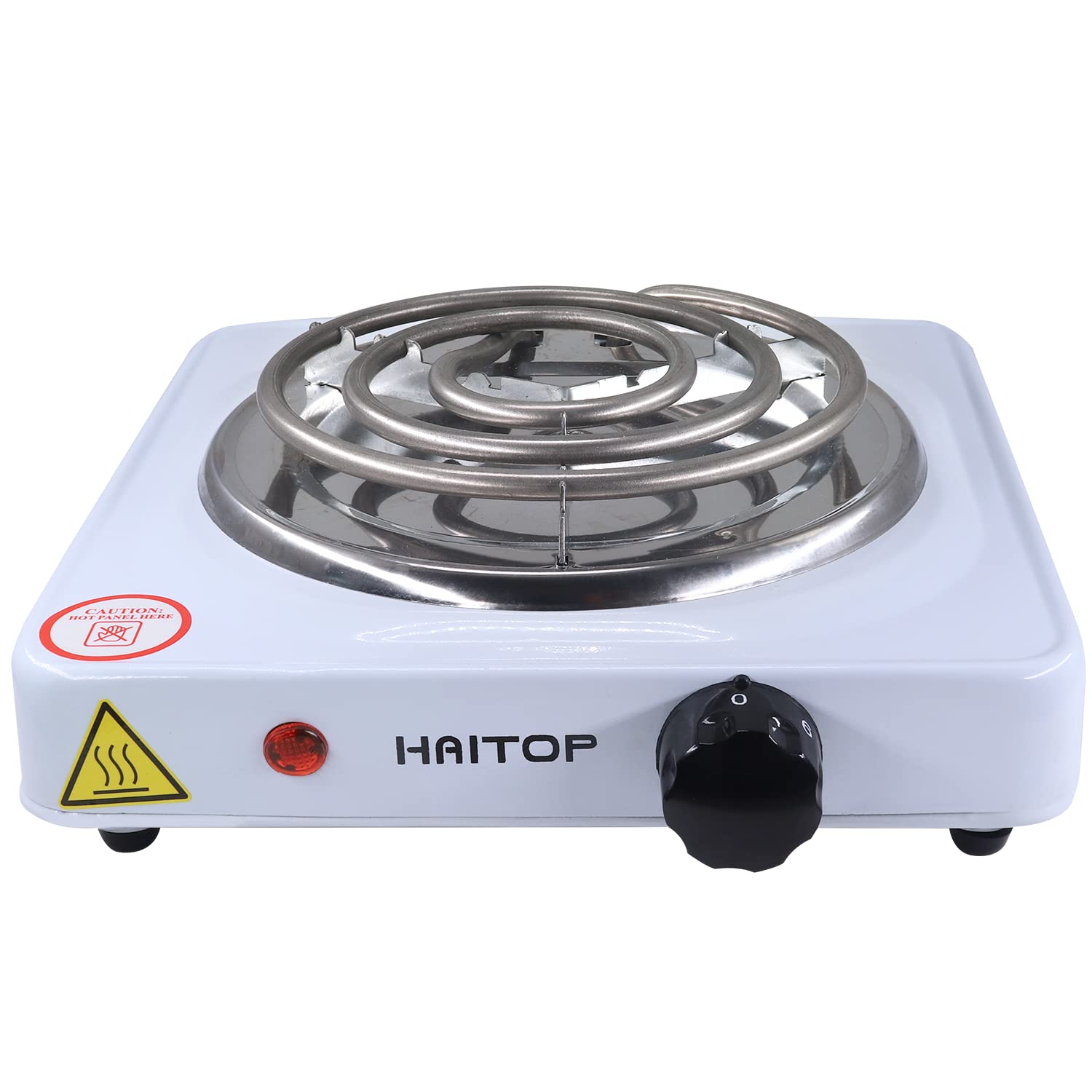 HAITOP Countertop Burner Electric Single Burner Stainless steel 1000 Watts Electric Hot Plate 6 Temperature Controls Power Indicator Lights Easy to Clean