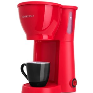 Mixpresso Mini Compact Drip coffee Maker With Brewing Basket, Red Small Coffee Pot, One Cup Brew, Gift For Men And Women, 10.5oz Red Coffee Maker