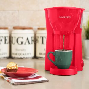 Mixpresso Mini Compact Drip coffee Maker With Brewing Basket, Red Small Coffee Pot, One Cup Brew, Gift For Men And Women, 10.5oz Red Coffee Maker