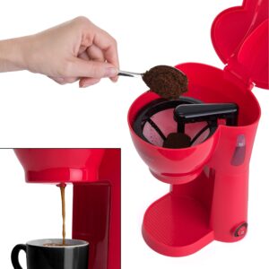 Mixpresso Mini Compact Drip coffee Maker With Brewing Basket, Red Small Coffee Pot, One Cup Brew, Gift For Men And Women, 10.5oz Red Coffee Maker