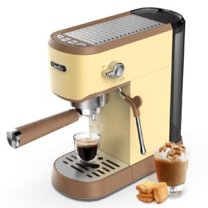 CAVDLE Espresso Machine 20 Bar, Professional Espresso Maker with Milk Frother Steam Wand, Compact Coffee Machine with 35oz Removable Water Tank for Cappuccino, Latte (Stainless Steel, Mocha Cream)