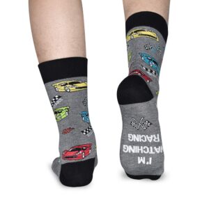 GOLIN Men Funny Race Car Crew Socks, Nascar f1 Racing Gift for Car Lover Dad Teen Boys