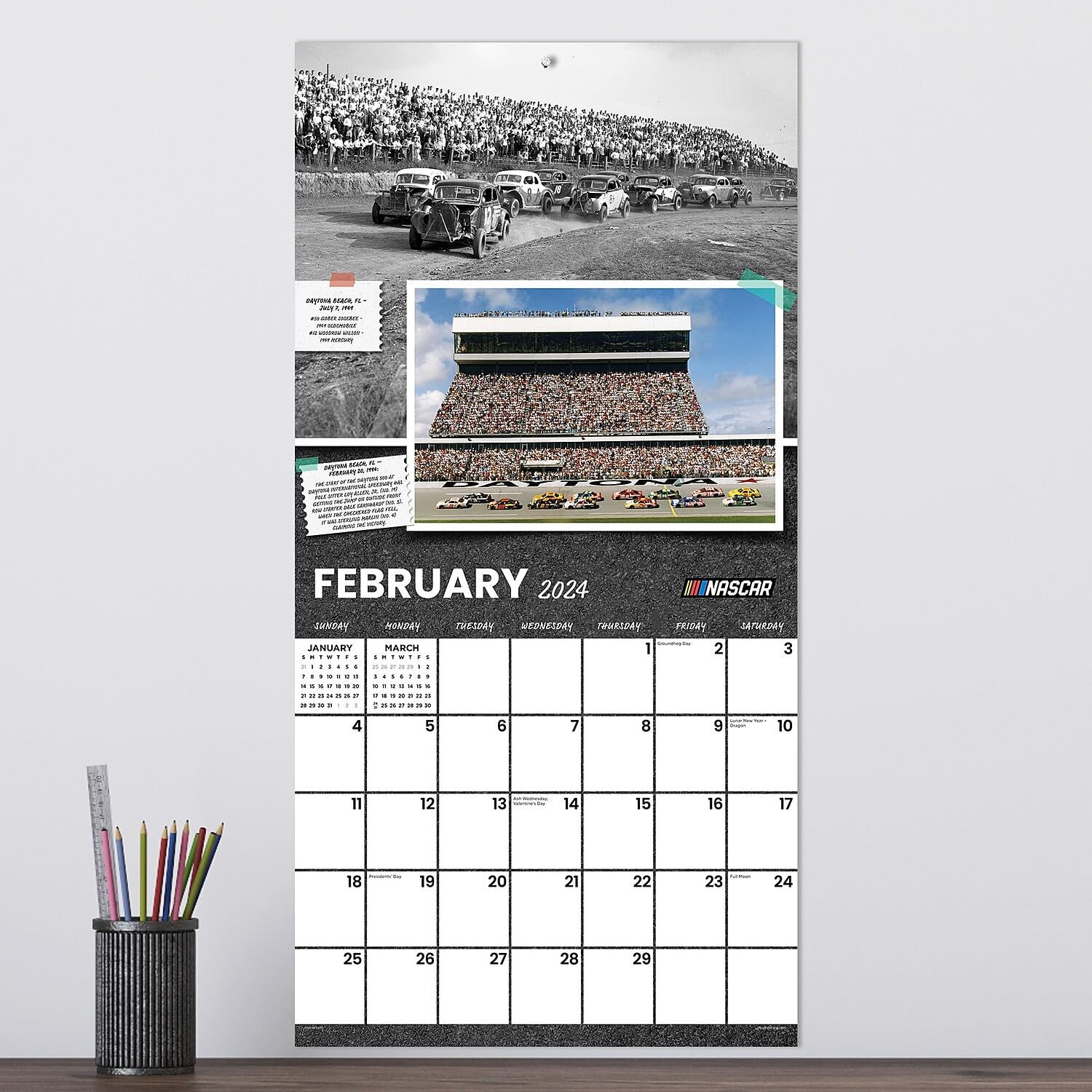 TF PUBLISHING 2024 Nascar Heritage Wall Calendar | Large Grids for Appointments and Scheduling | Vertical Monthly Wall Calendar 2024 | Home and Office Organization | Premium Gloss Paper | 12"x12"