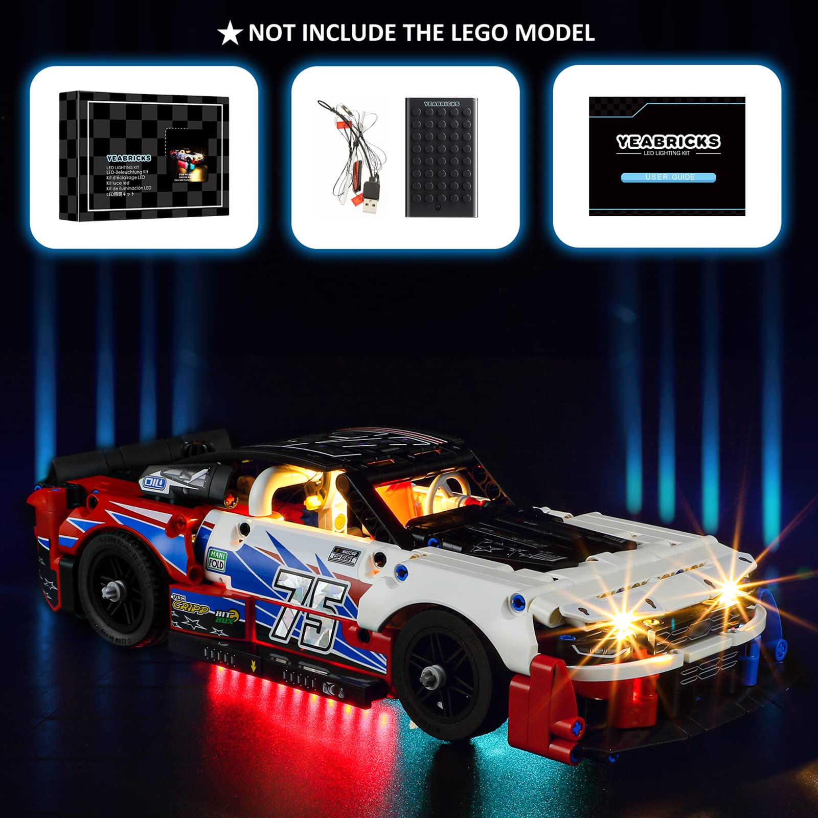 YEABRICKS LED Light for Lego-42153 Technic NASCAR Next Gen Chevrolet Camaro ZL1 Building Blocks Model (Lego Set NOT Included)