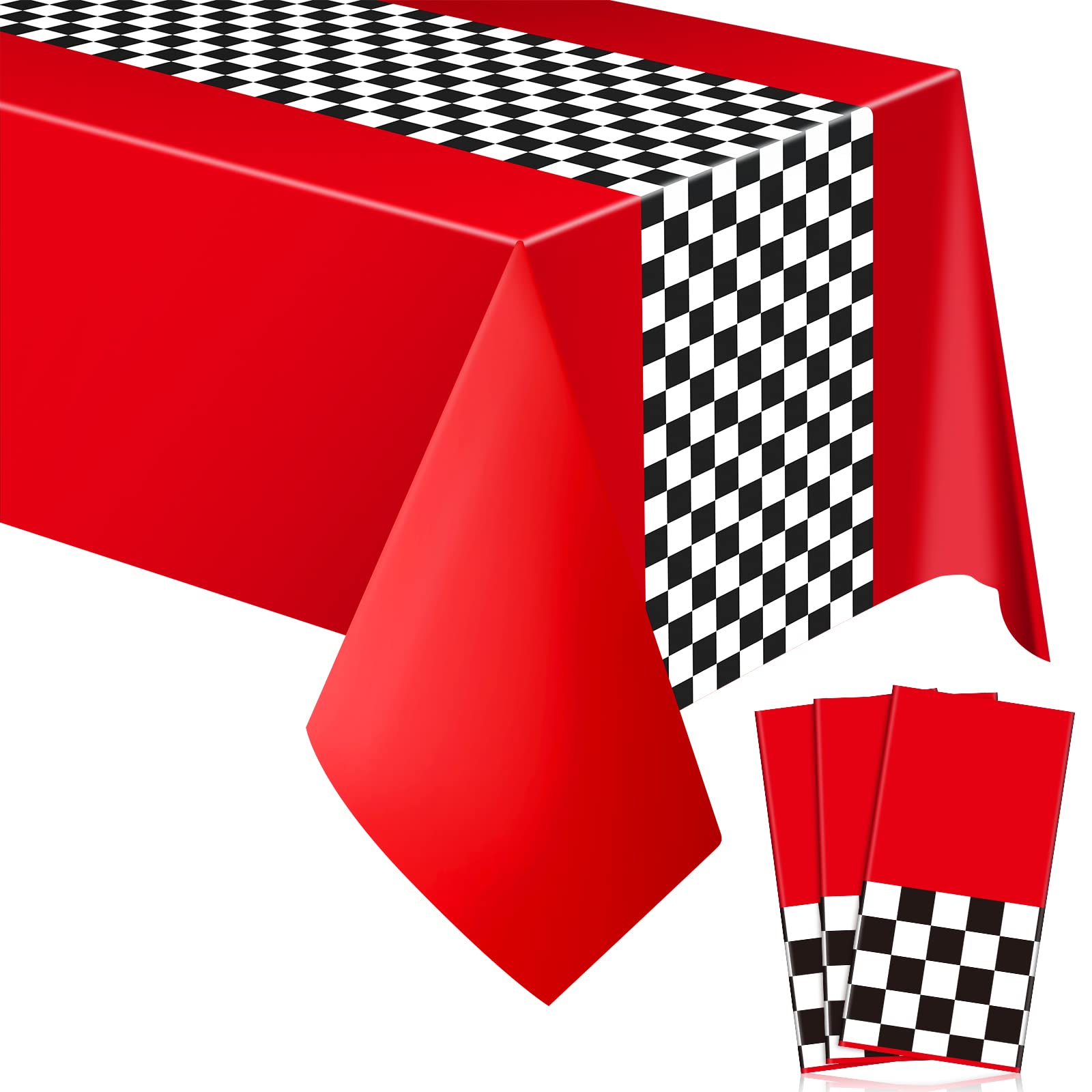 Irenare Car Birthday Party Supplies Racing Party Decorations Road Tablecloth Racetrack Table Runner Table Covers for Kids Boy Car Theme Birthday Party, 54 x 108 Inch (Red,3 Sheets)