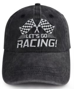 race car hats for men women, funny adjustable washed cotton embroidered checkered flag racing baseball cap, gifts for friends car enthusiast fans driver birthday party supplies outdoor sports