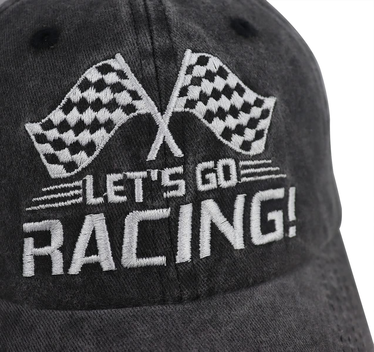 Race Car Hats for Men Women, Funny Adjustable Washed Cotton Embroidered Checkered Flag Racing Baseball Cap, Gifts for Friends Car Enthusiast Fans Driver Birthday Party Supplies Outdoor Sports