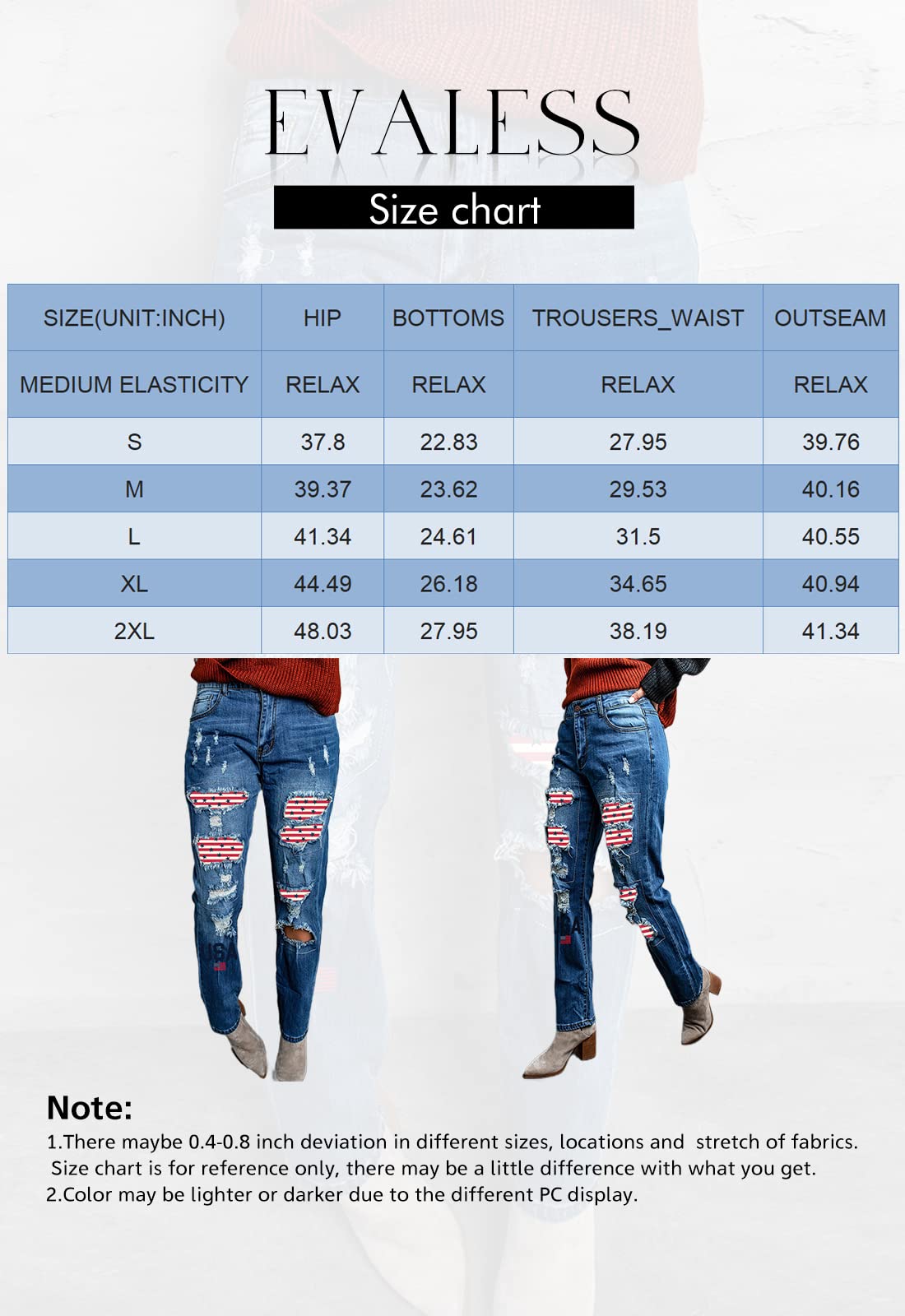 EVALESS Ripped Jeans for Women Boyfriend Distressed Patchwork Print Democracy Mom Jeans 2023 Fashion Wide Leg Losse Baggy Racing Denim Pants with Hole Blue Medium