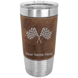 lasergram 20oz vacuum insulated tumbler mug, racing flags, personalized engraving included (faux leather, rustic)