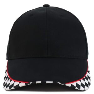 Armycrew Racing Flag Designed Bill Structured Baseball Cap - Black