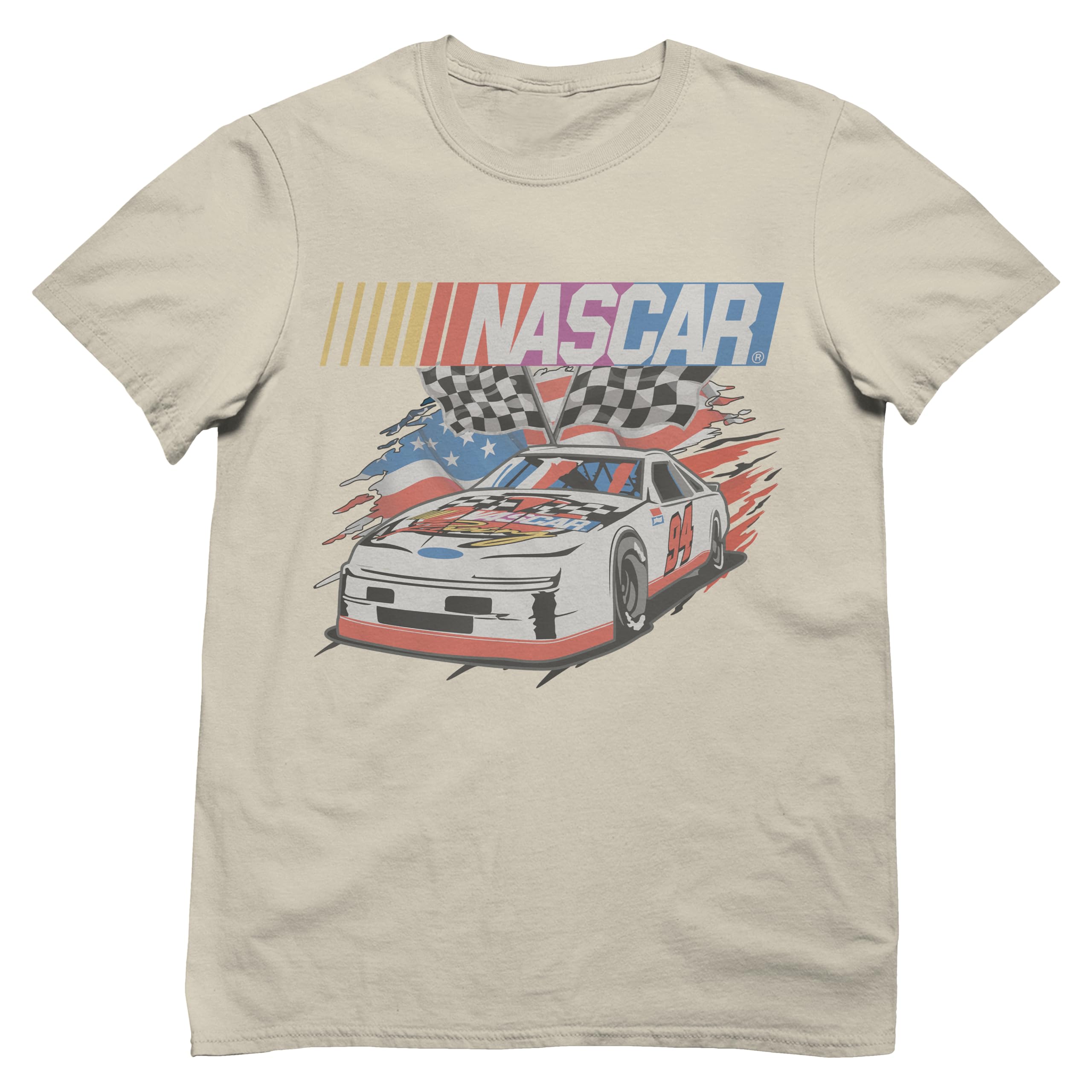 NASCAR American Pride Car 94 Racing Flags Distressed Men's and Women's Short Sleeve Unisex T-Shirt (Beige, X-Large)