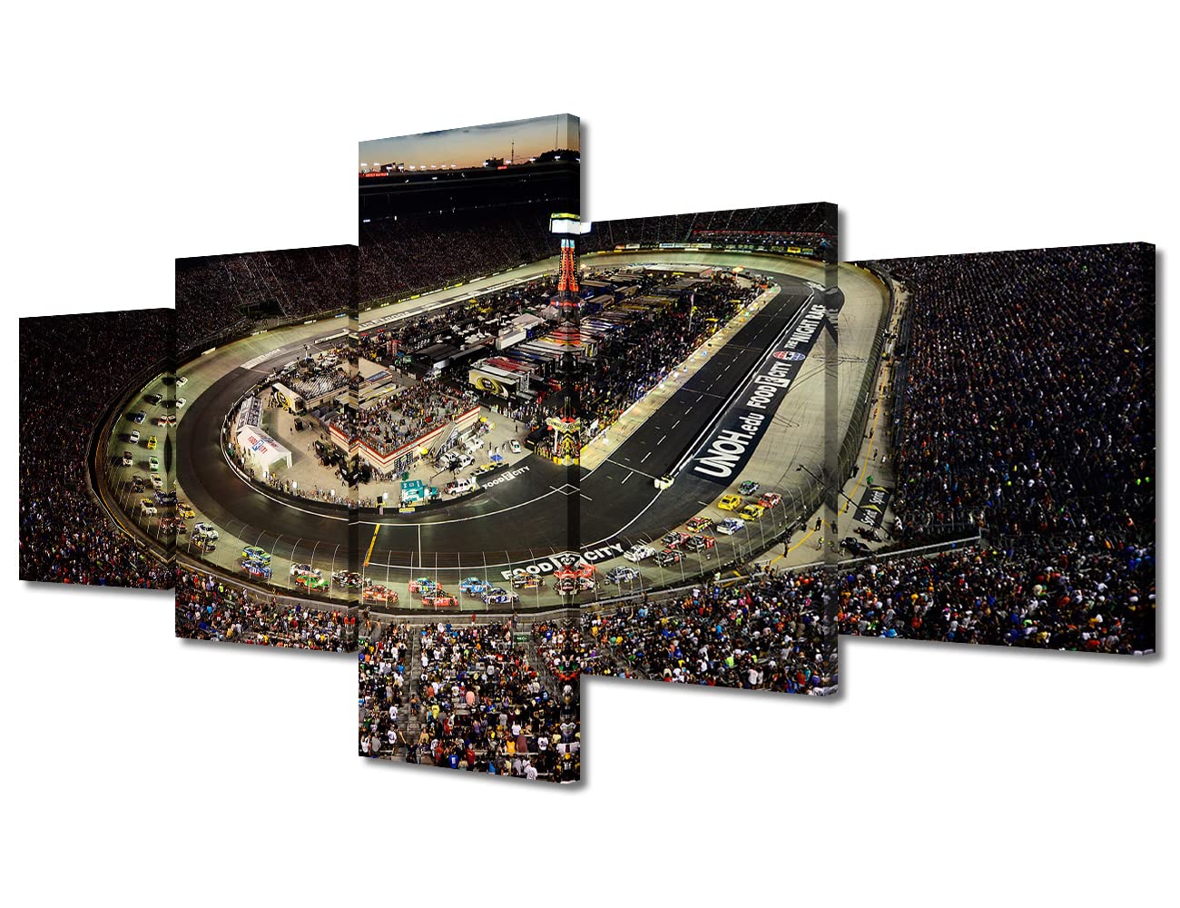 TUMOVO Bristol Motor Speedway Decor Stadium Pictures Paintings NASCAR Trackside Wall Art NASCAR Racing 5 Pcs/Multi Panel Sport Canvas Artwork for Living Room Framed Ready to Hang Posters and Prints