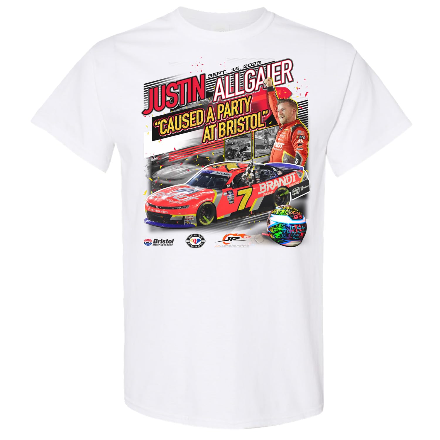 Justin Allgaier #7 NASCAR Xfinity 2023 Bristol Night Race Winner 9.15.2023 Win T-Shirt (Large)