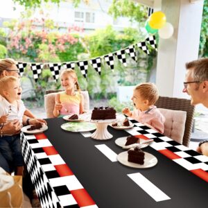 2 PCS Racing Car Plastic Tablecloths Car Theme Disposable Party Tablecloths Black Checkered Flag Table Covers Racetrack Rectangular Tablecloth for Boys Birthday Baby Shower Home Decor, 54 x 108 Inch