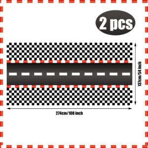 2 PCS Racing Car Plastic Tablecloths Car Theme Disposable Party Tablecloths Black Checkered Flag Table Covers Racetrack Rectangular Tablecloth for Boys Birthday Baby Shower Home Decor, 54 x 108 Inch