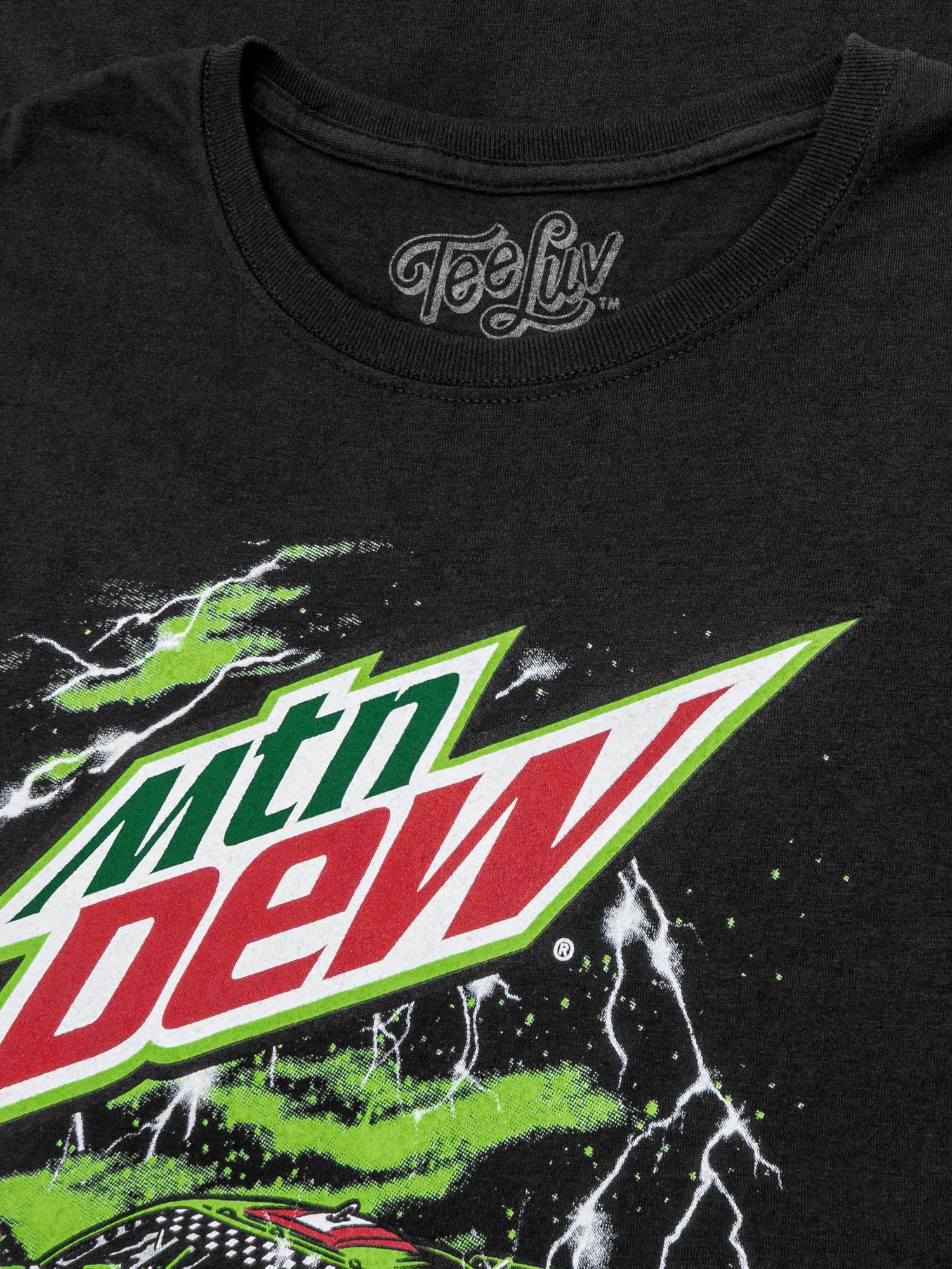 Tee Luv Men's MTN Dew Racecar T-Shirt - Mountain Dew Soda Logo Racing Shirt, Black, M
