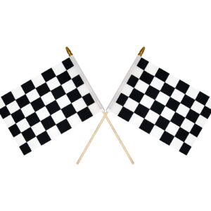 Uelfbaby 12Pcs 8x12 Inch Checkered Black and White Racing Flags NASCAR Flags on Stick, Formula One F1 Racing Flags Hand Held Stick Flags with Kid-Safe Spear Top, Children's Party Decoration