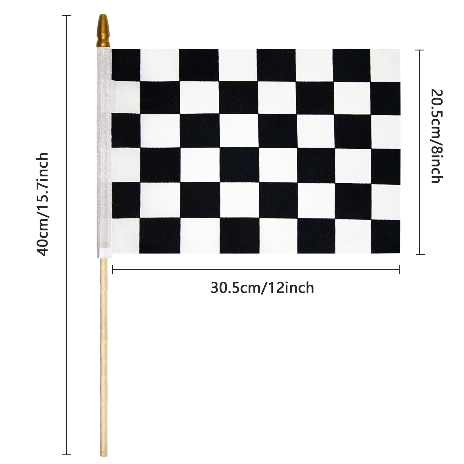 Uelfbaby 12Pcs 8x12 Inch Checkered Black and White Racing Flags NASCAR Flags on Stick, Formula One F1 Racing Flags Hand Held Stick Flags with Kid-Safe Spear Top, Children's Party Decoration