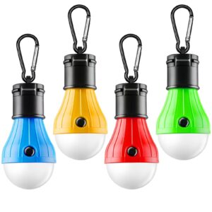 fly2sky tent lamp 4 packs portable led tent lights clip hook hurricane emergency lights led camping lights bulb camping lanterns camping equipment for camping hiking backpacking outage