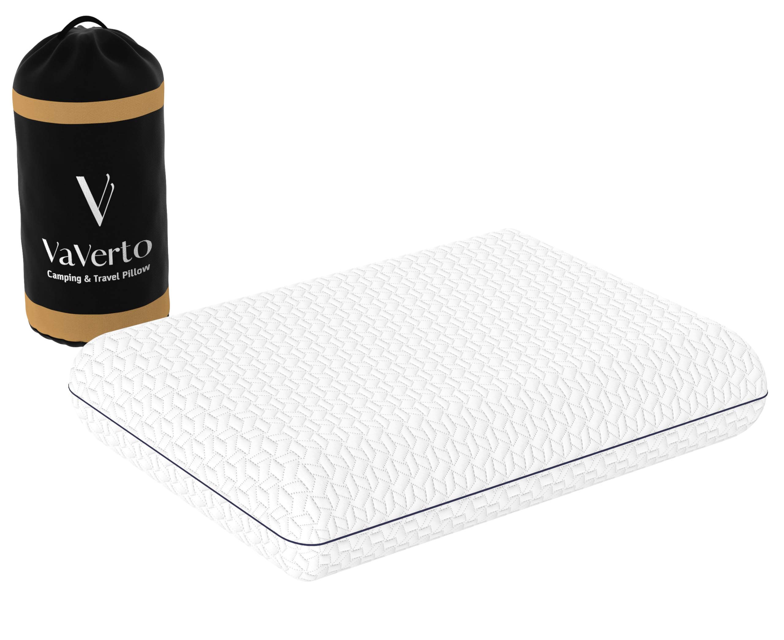 Vaverto Small Memory Foam Pillow for Travel and Camping - Compressible Medium Firm, Breathable Cover, Machine Washable, Ideal Backpacking, Airplane and Car