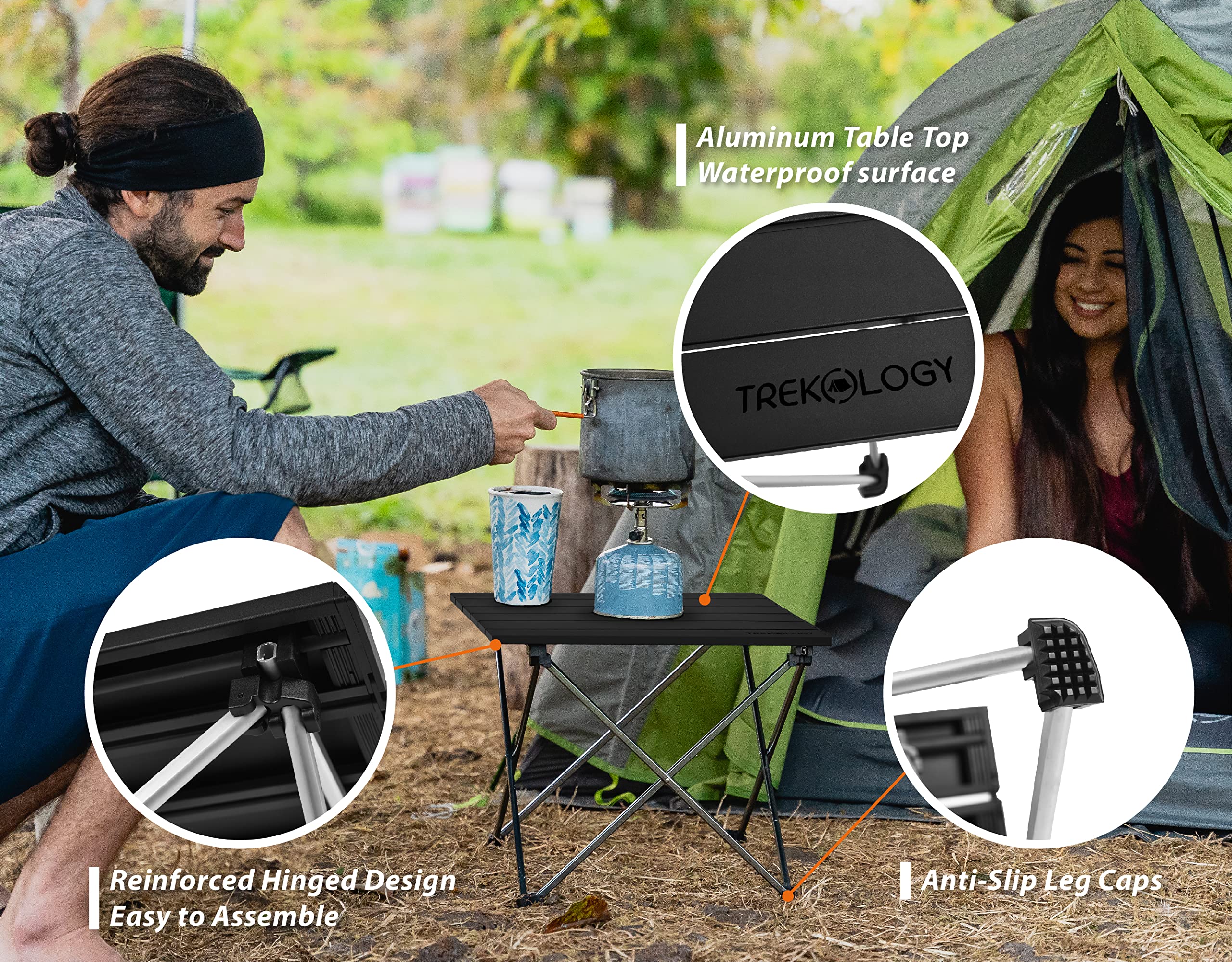 TREKOLOGY Small Camping Table Beach Table Camping Side Table That Fold Up Lightweight, Tent Table Folding Camp Table, Fold Up Camping Tables Small Folding Table Portable Outdoor