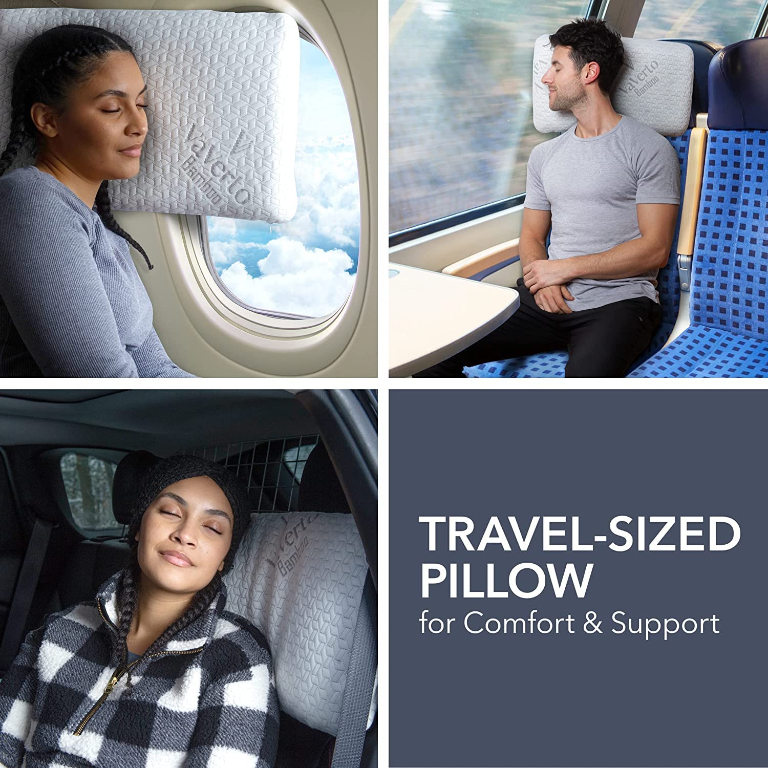 Vaverto Small Memory Foam Pillow for Travel and Camping - Compressible Medium Firm, Breathable Cover, Machine Washable, Ideal Backpacking, Airplane and Car