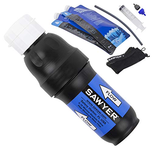 Sawyer Products SP129 Squeeze Water Filtration System w/ Two 32-Oz Squeeze Pouches, Straw, and Hydration Pack Adapter