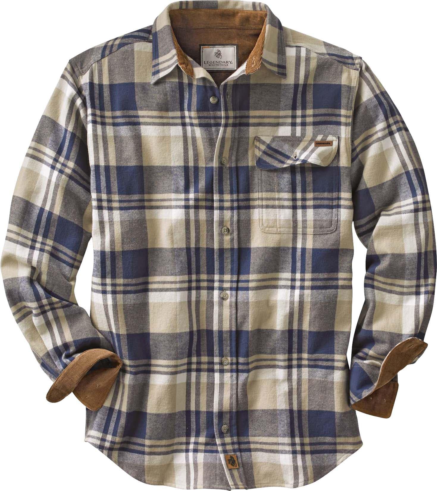 Legendary Whitetails Men's Buck Camp Flannel Shirt - Plaid, Corduroy-Cuffed, Fall/Winter Clothing, Large