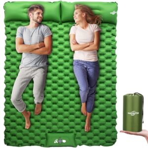 wannts double sleeping pad, ultralight inflatable sleeping pad for camping, built-in pillow, ultimate for camping, hiking - airpad, carry bag, repair kit - compact & lightweight camping pad(green)