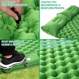 WANNTS Double Sleeping Pad, Ultralight Inflatable Sleeping Pad for Camping, Built-in Pillow, Ultimate for Camping, Hiking - Airpad, Carry Bag, Repair Kit - Compact & Lightweight Camping Pad(Green)