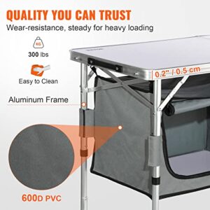 VEVOR Camping Kitchen Table, Aluminum Portable Folding Camp Cooking Station with Storage Organizer, 3 Adjustable Height, Quick Installation for Picnic BBQ Beach Traveling