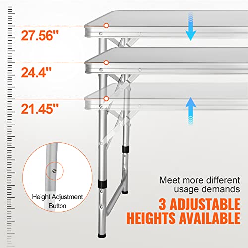 VEVOR Camping Kitchen Table, Aluminum Portable Folding Camp Cooking Station with Storage Organizer, 3 Adjustable Height, Quick Installation for Picnic BBQ Beach Traveling