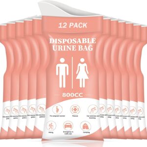 DIBBATU Disposable Urinal Bag,12 PCS 800ML Emergency Urine Bag, Unisex Urinal Bag, Portable Camping Pee Bag, Travel Urine Bags Vomit Bag for Traffic Jams, Camping, Hiking, Pregnant, Patient, Kid