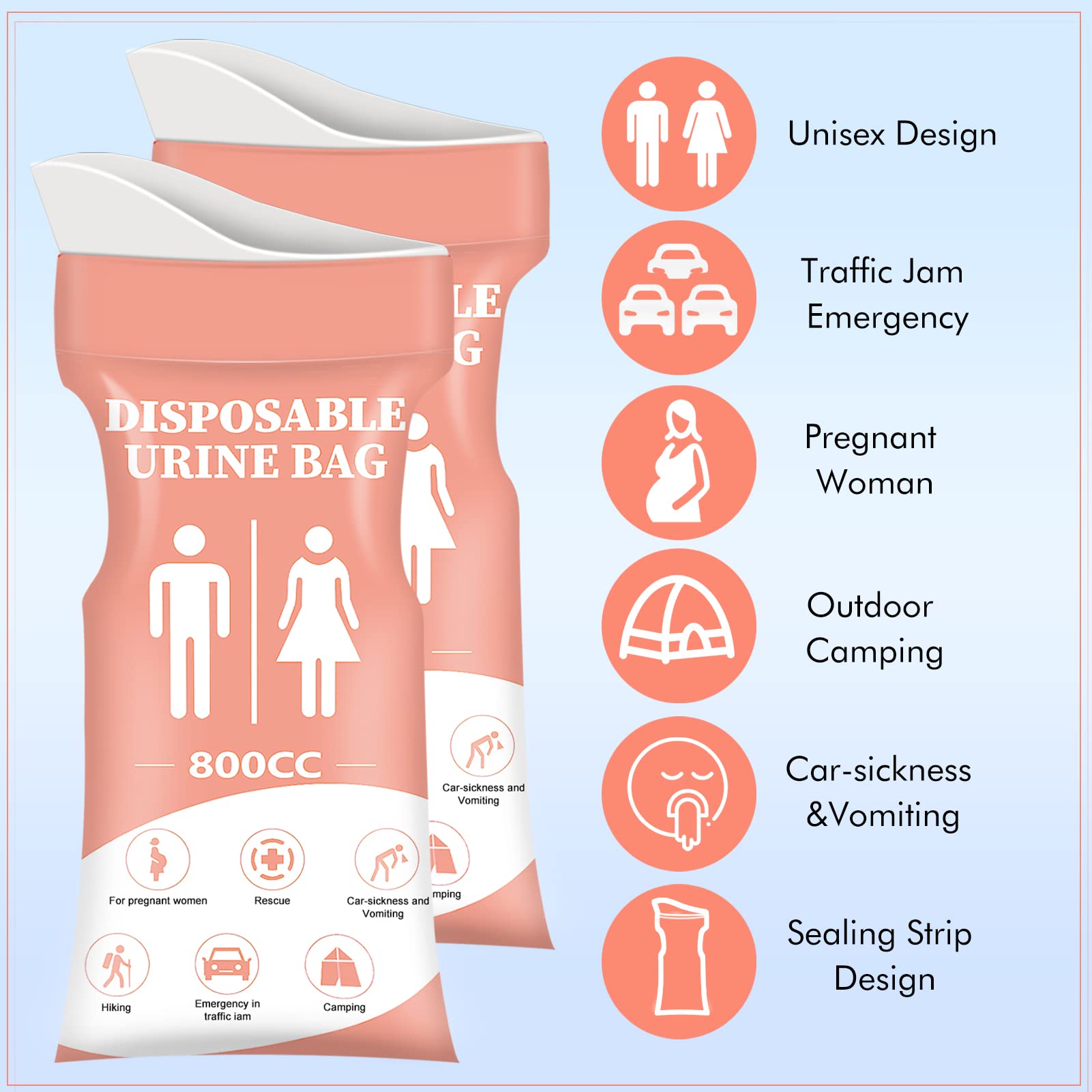 DIBBATU Disposable Urinal Bag,12 PCS 800ML Emergency Urine Bag, Unisex Urinal Bag, Portable Camping Pee Bag, Travel Urine Bags Vomit Bag for Traffic Jams, Camping, Hiking, Pregnant, Patient, Kid