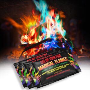 magical flames fire color changing packets for campfires, fire pit, outdoor fireplaces - camping essentials for kids & adults - 12 pack